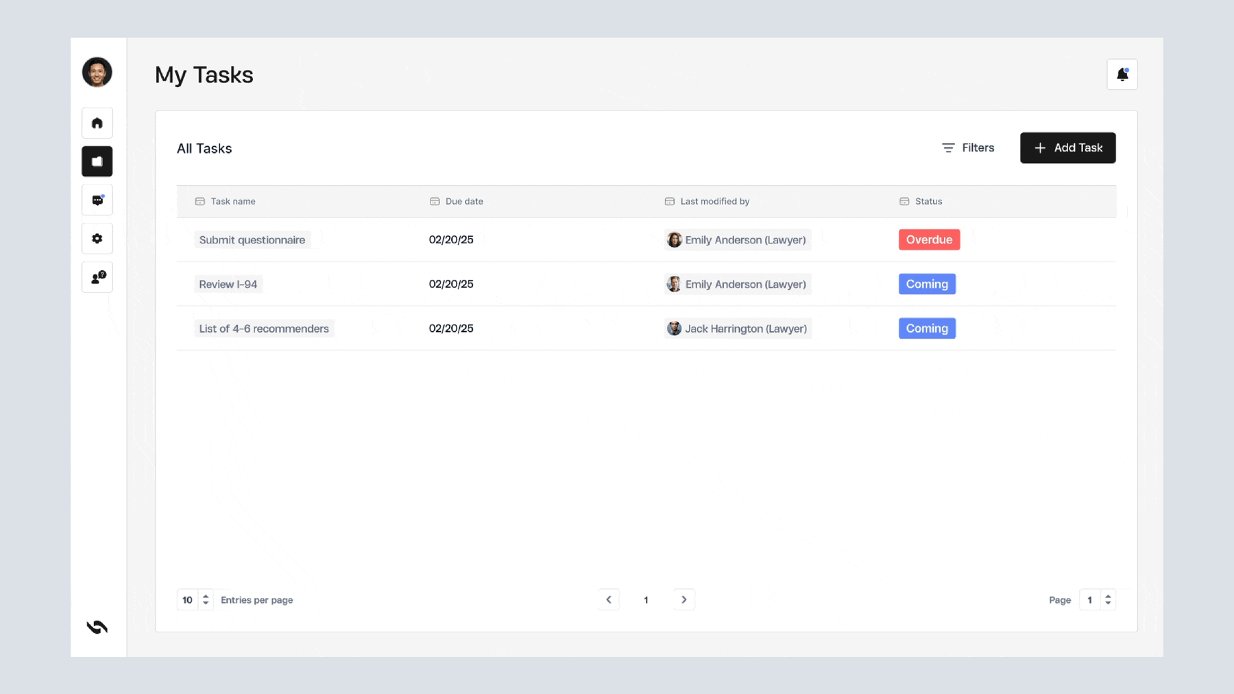 Before — original My Tasks portal