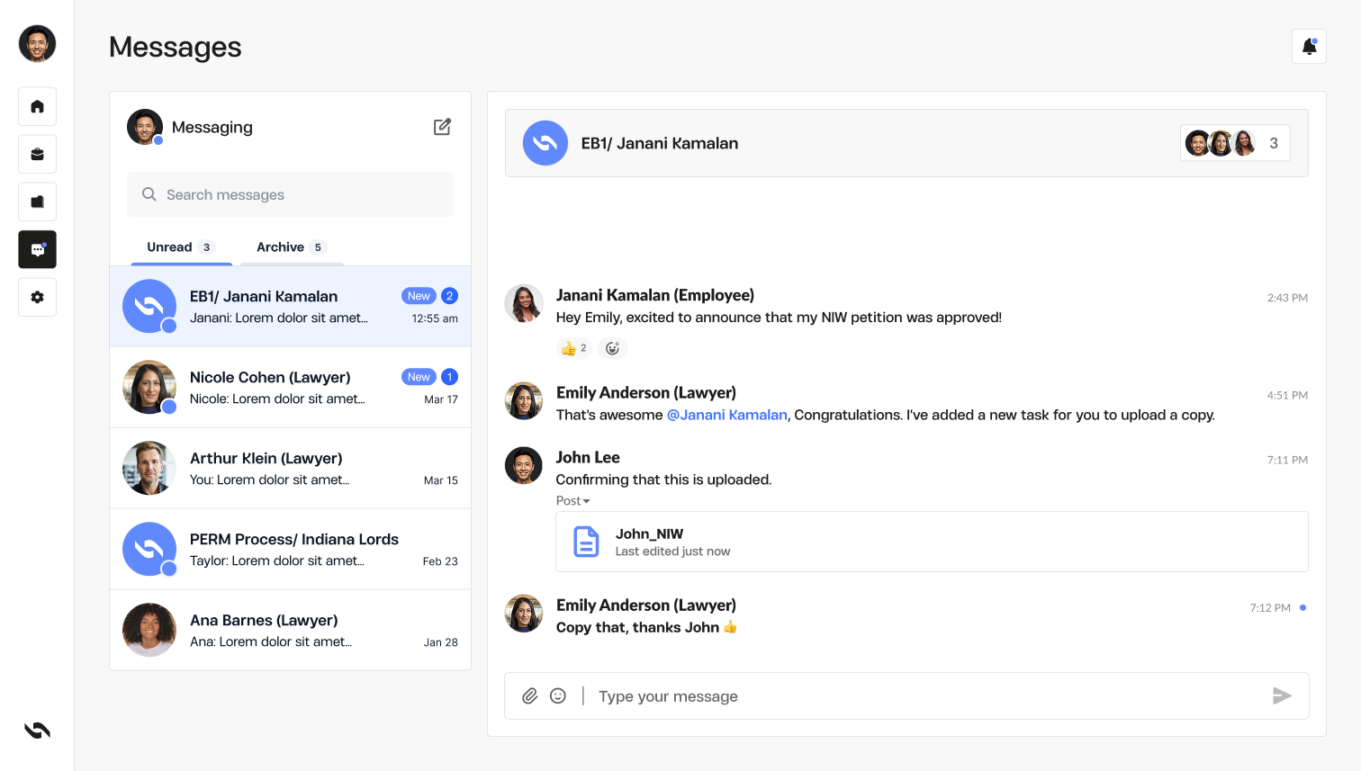 Before — original Messages view