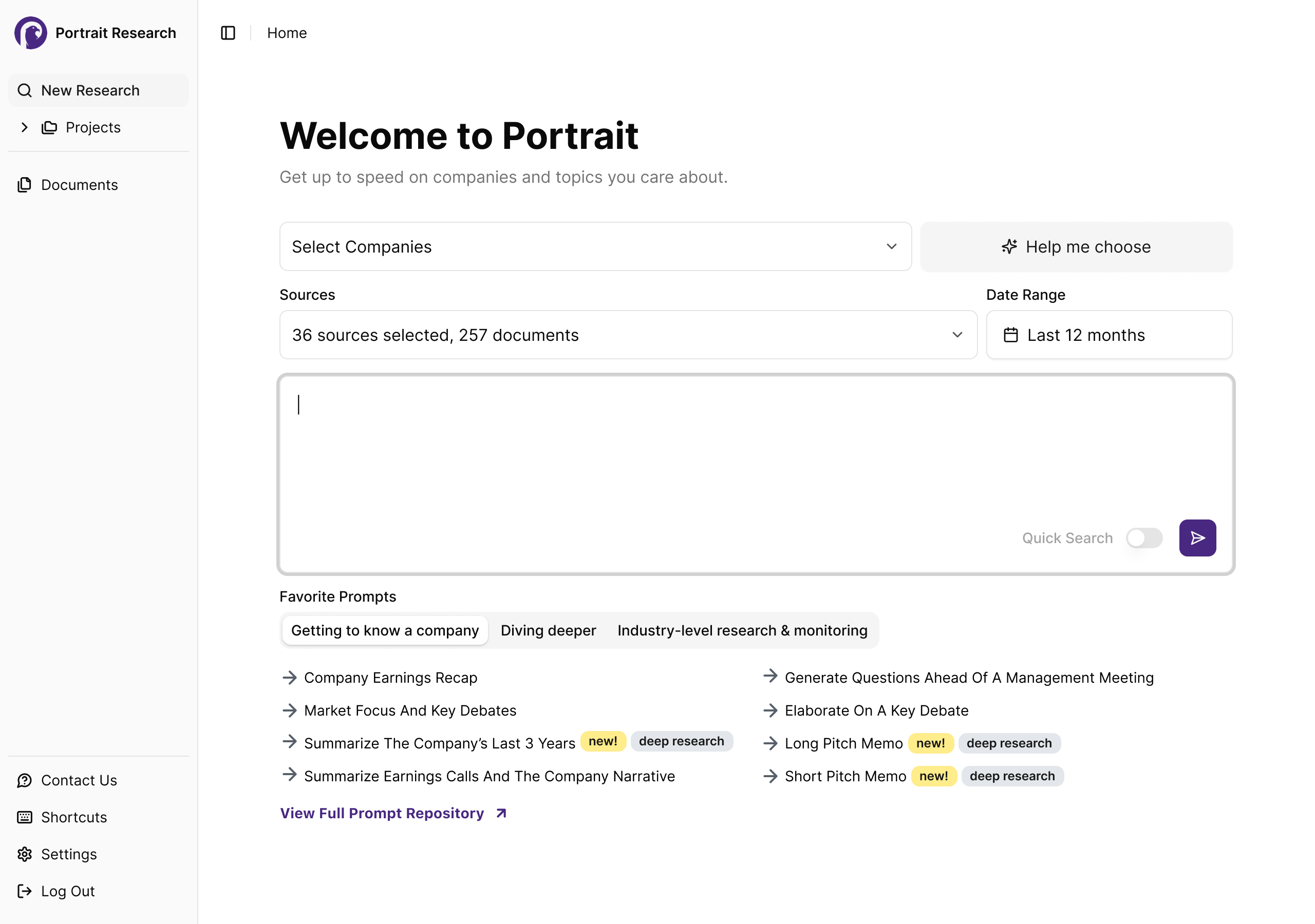 After — redesigned Portrait Research interface