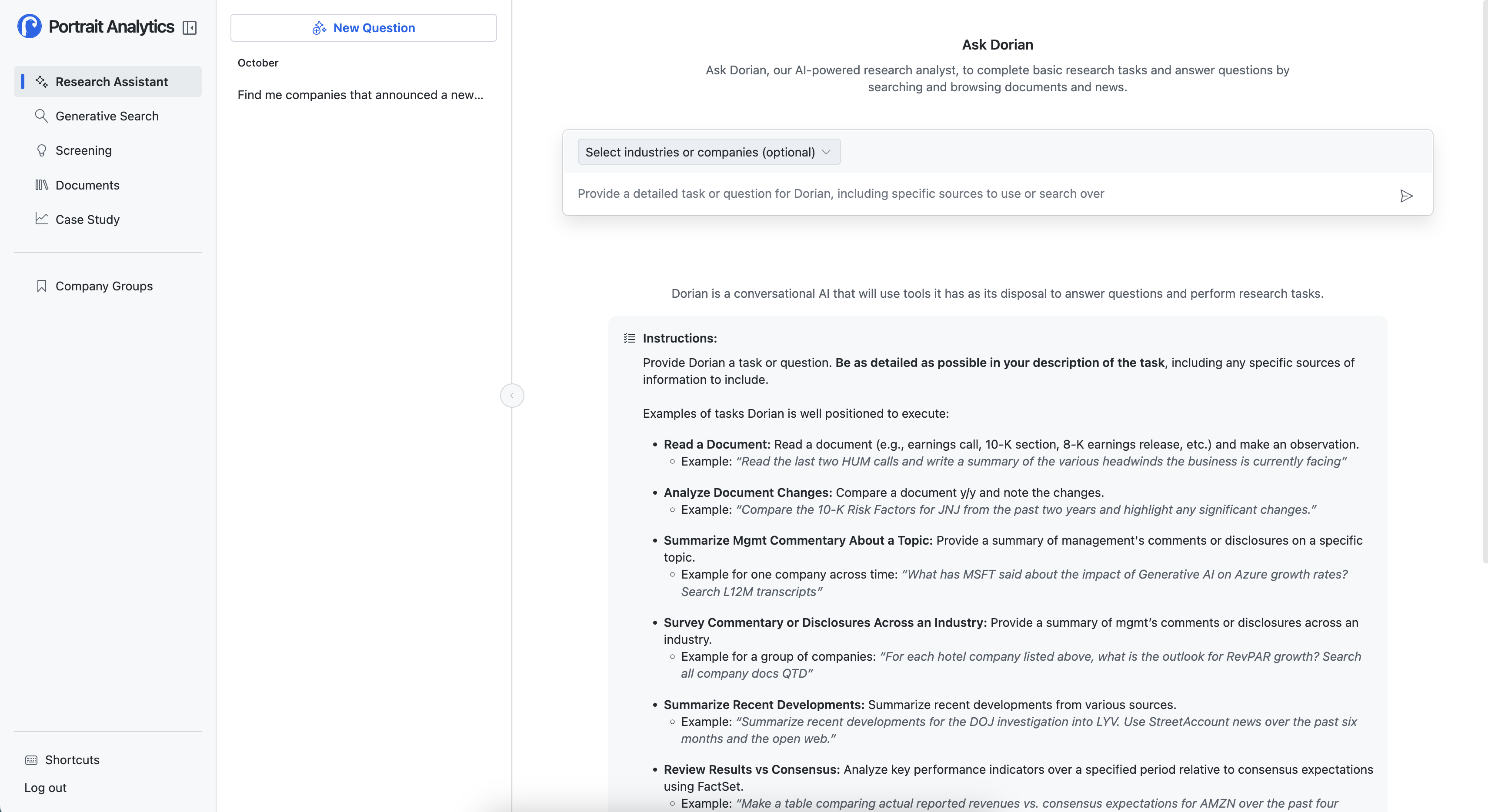 Before — original Portrait Research interface